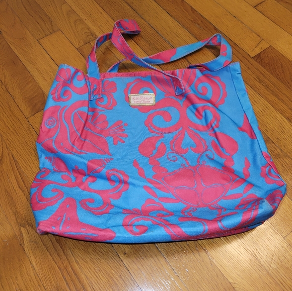 Lilly Pulitzer Seaside Crab Tote Pink & Blue w/Organizer - Picture 1 of 11